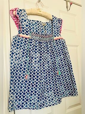 NWT Matilda Jane Wandering Waters Blue Smocked Tank Top with Coral  Aqua Accents